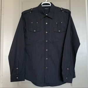 7 Diamonds White Stripes Black Cotton Button Up XL